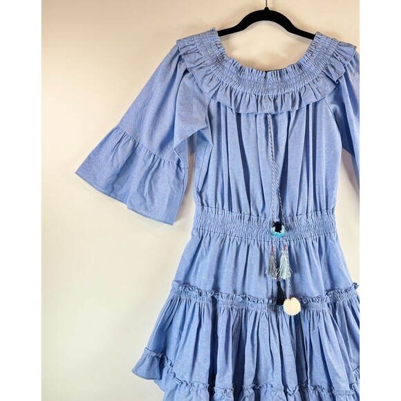 Anthropologie Misa Womens Dress Blue Masha Mini Off Shoulder Tiered Boho Small - Picture 6 of 13